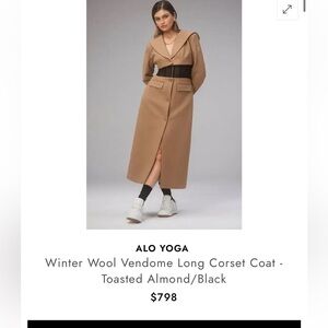 ALO Yoga Toasted Almond Wool Long Corset Coat with Black Waist Detail